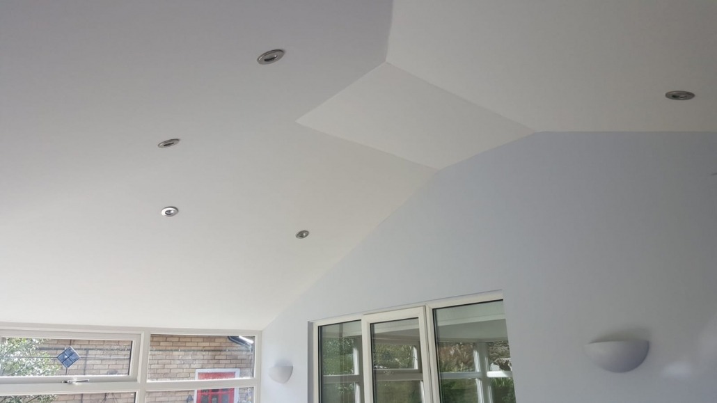 Conservatory Roof North East, Internal Shot, living space, Internal plaster finish, spotlights